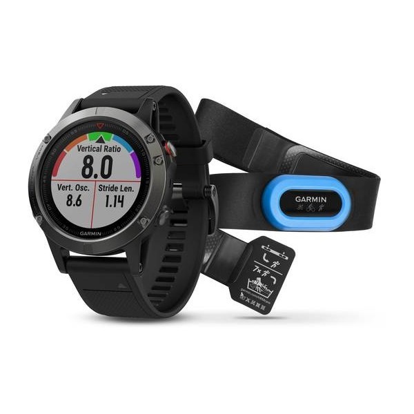Vsestranska ura Garmin fenix 5 - Slate siva s črnim paščkom in pasom za merjenje utripa HRM-Tri