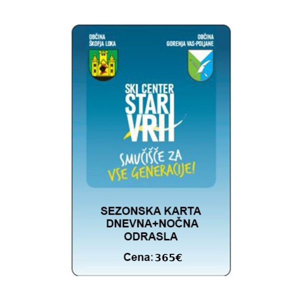 Odrasla dnovna nočna sezonska smučarska karta Stari vrh.