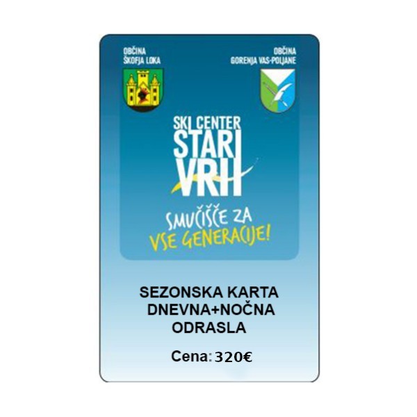 Odrasla sezonska smučarska karta za dnevno in nočno smuko za občane.