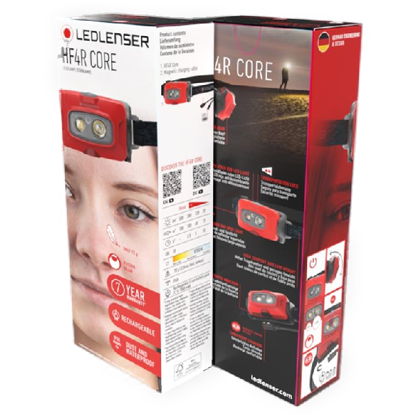 Led Lenser HF4R Core - rdeča, naglavna, polnilna svetilka