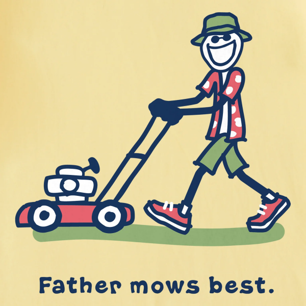 Moška rumena kratka majica Life is Good z motivom Father Mows Best
