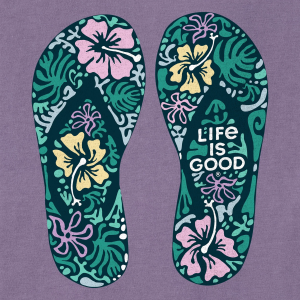 Ženska kratka vijola majica Life is Good Hibiscus Flip Flops
