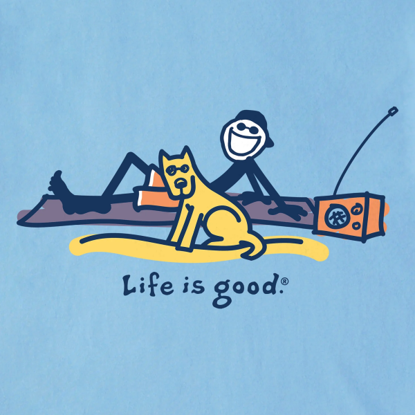 Moška modra kratka majica Life is Good z motivom Jake and Rocket