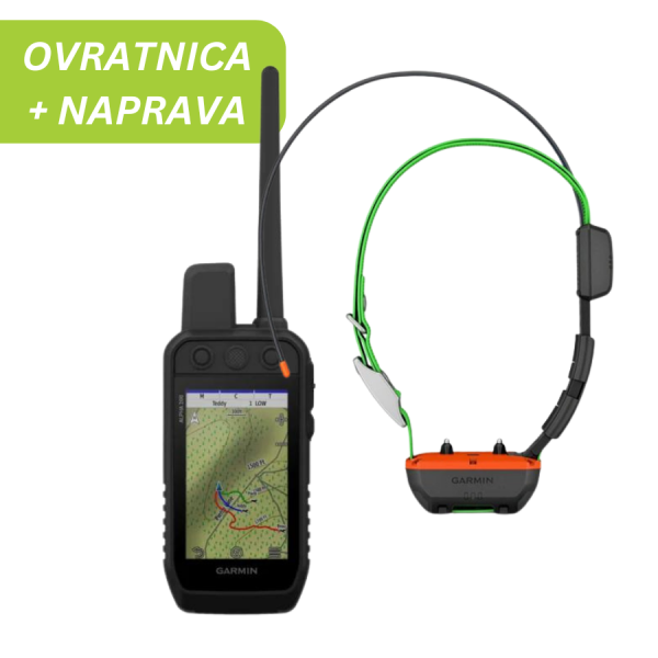 Akcijski set naprave za sledenje psov in ovratnice Garmin.